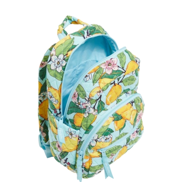 Vera Bradley Lemons Quilted Small Compact Cotton Backpack - Picture 2 of 6